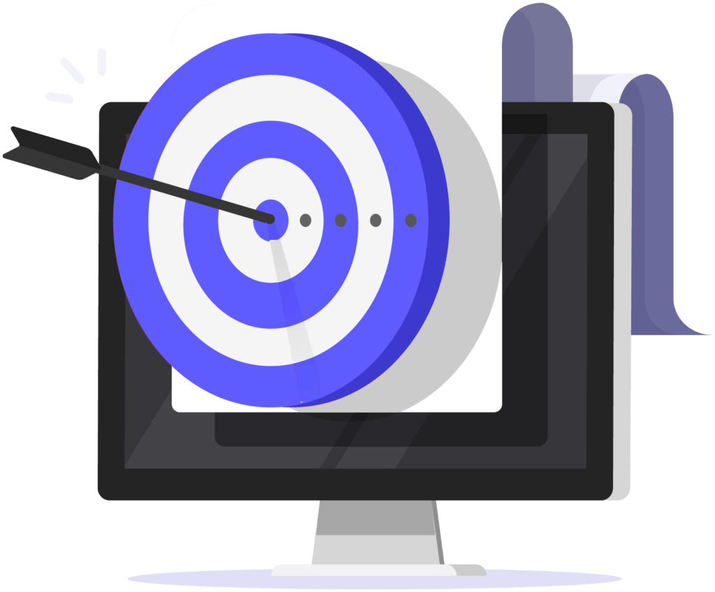 Picture of arrow hitting bullseye on a computer